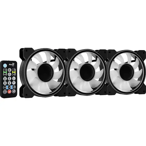 Aerocool MIRAGE12PRO Kit 3xVentilador PC 12cm ARGB 6 Pines Hub Silencioso Negro