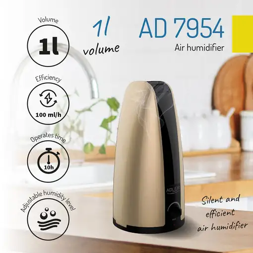 Humidificador de Aire 1L, Difusor Aceites Esenciales, 100 ml/h, AD7954, Adler