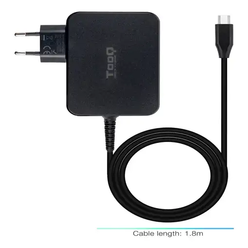 TooQ Cargador de portátil GAN USB-C PD 100W, Negro