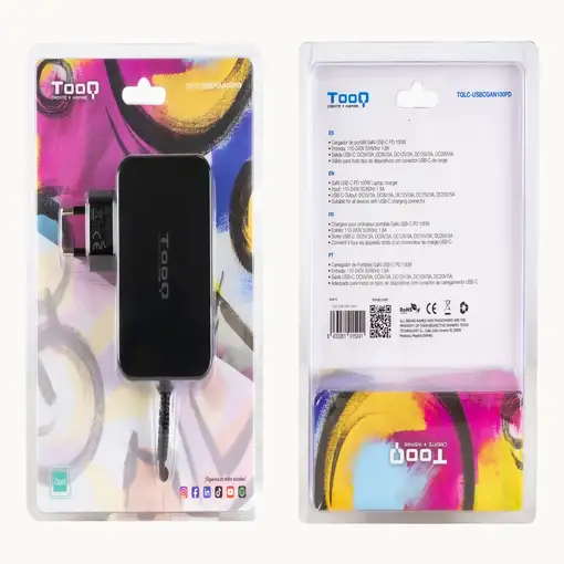 TooQ Cargador de portátil GAN USB-C PD 100W, Negro