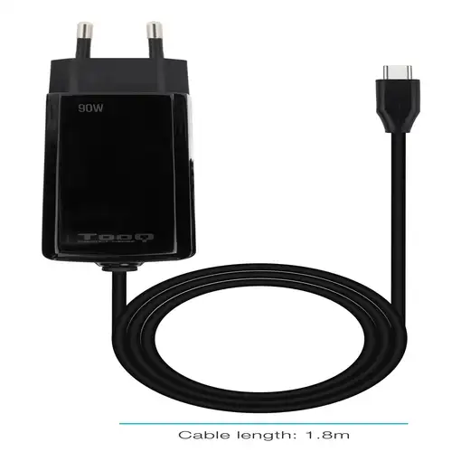 TooQ Cargador de portátil GAN USB-C PD 90W, Negro