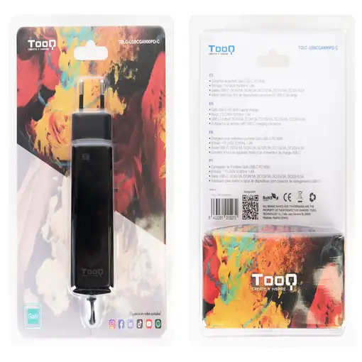 TooQ Cargador de portátil GAN USB-C PD 90W, Negro
