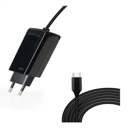 TooQ Cargador de portátil GAN USB-C PD 100W, Negro