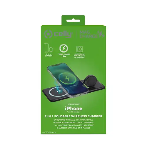 Celly MAGFOLD2IN1 Smartphone, Reloj inteligente Negro USB Cargador inalámbrico Int