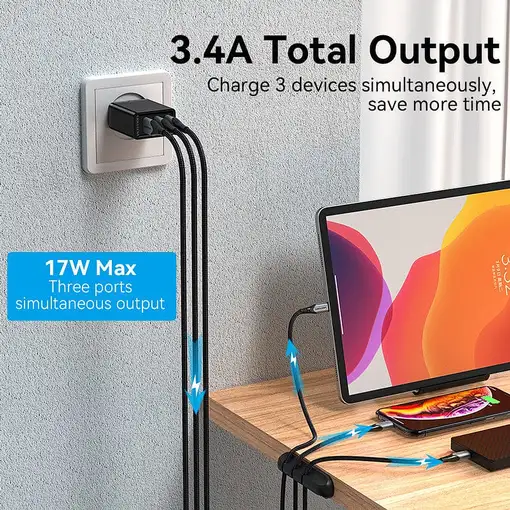 Vention Cargador de Pared FEAB0-EU/ 3xUSB