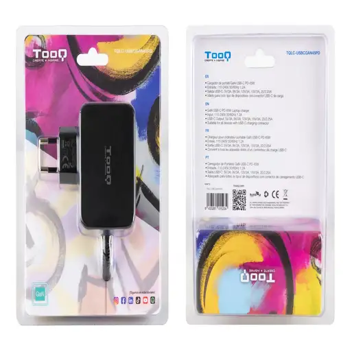 TooQ Cargador de portátil GAN USB-C PD 45W, Negro