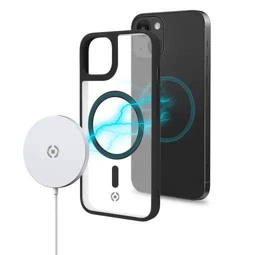 Celly Magmatt funda para teléfono móvil 15,5 cm (6.1") Negro, Transparente