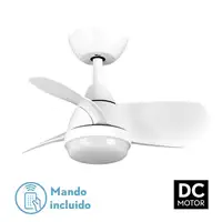 Ventilador DC Pirdo blanco con luz LED, 3 aspas y mando
