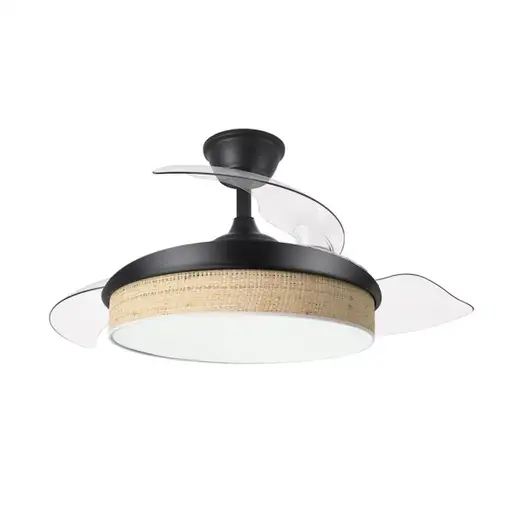 Ventilador DC Moda negro/cañizo claro LED 91 cm con mando