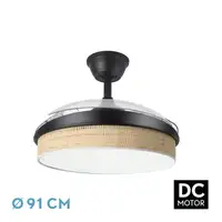 Ventilador DC Moda negro/cañizo claro LED 91 cm con mando