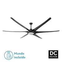 Ventilador LED negro, 6 aspas, extra grande, mando y temporizador