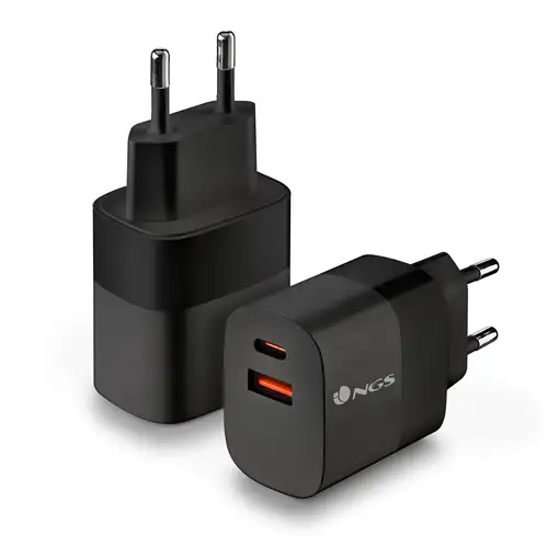 Cargador GAN de pared ultrarápido de 33W con 2 puertos: 1 USB-C 1 USB-A, NGS