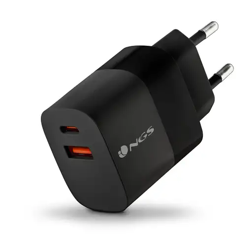 Cargador GAN de pared ultrarápido de 33W con 2 puertos: 1 USB-C 1 USB-A, NGS
