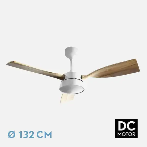 Fabrilamp Estio ventilador de techo blanco/haya, 132 cm, led, 3 aspas
