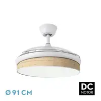Ventilador DC Moda blanco/cañizo claro LED 91 cm con mando y memoria