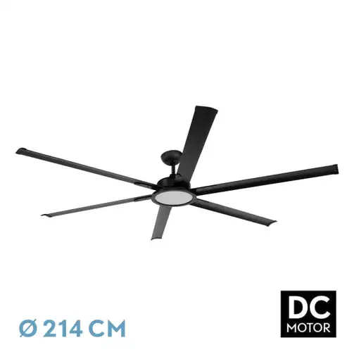 Ventilador LED negro, 6 aspas, gran tamaño, mando y temporizador