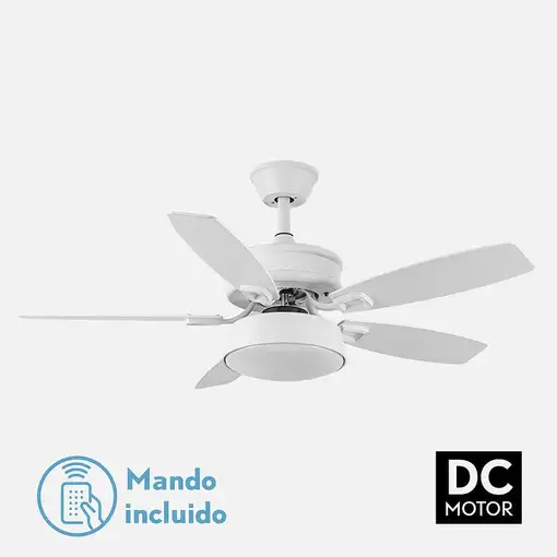 Fabrilamp Braw ventilador techo blanco/blanco haya, 5 aspas reversibles, led 30W
