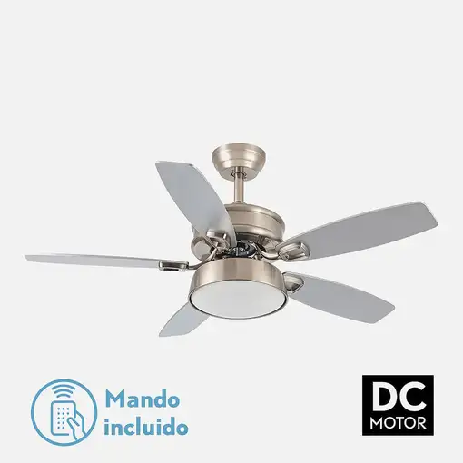 Fabrilamp Braw ventilador de techo niquel/plata haya, 5 aspas reversibles, led 30W