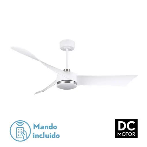 Ventilador DC Tempel blanco/níquel 132cm, LED, 3 aspas, 6 velocidades