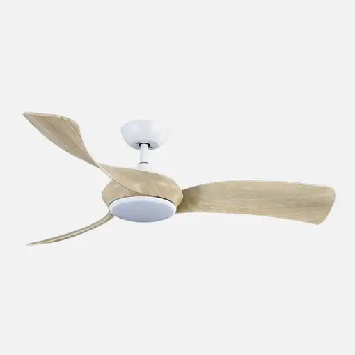 Ventilador DC Cerdeña blanco/haya 132cm, LED, 3 aspas, 6 velocidades