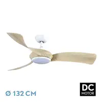 Ventilador DC Cerdeña blanco/haya 132cm, LED, 3 aspas, 6 velocidades