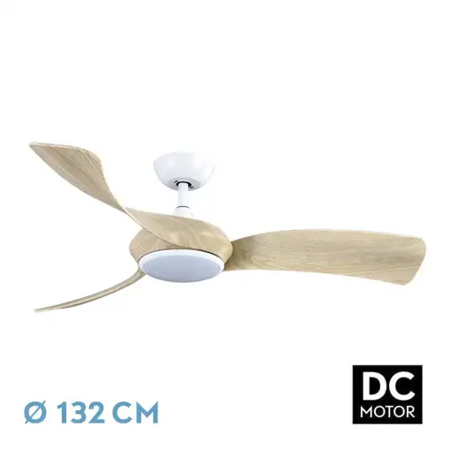 Ventilador DC Cerdeña blanco/haya 132cm, LED, 3 aspas, 6 velocidades