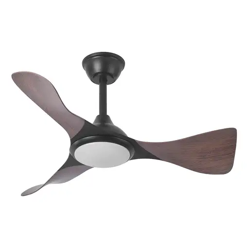 Fabrilamp Caiman ventilador de techo negro/roble, Led 36W, 3 aspas Fabrilamp Caiman ventilador de techo negro/roble, Led 36W, 3 aspas