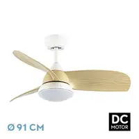 Ventilador DC Átomo blanco/haya, LED 24W, 3 aspas y 6 velocidades
