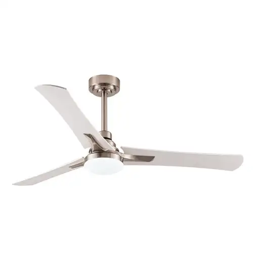 Ventilador DC Coro níquel 132cm, LED, 3 aspas blanco/haya, 6 velocidades