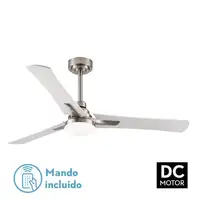 Ventilador DC Coro níquel 132cm, LED, 3 aspas blanco/haya, 6 velocidades