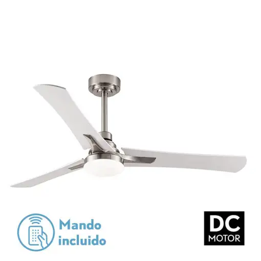 Ventilador DC Coro níquel 132cm, LED, 3 aspas blanco/haya, 6 velocidades