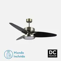 Fabrilamp Cross ventilador de techo negro, 3 aspas reversibles negro/nogal, led