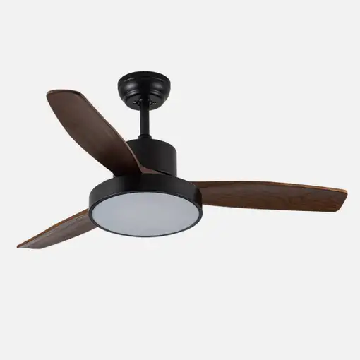 Ventilador DC Kavala negro/roble 112cm, LED, 3 aspas, 6 velocidades