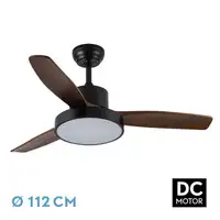 Ventilador DC Kavala negro/roble 112cm, LED, 3 aspas, 6 velocidades