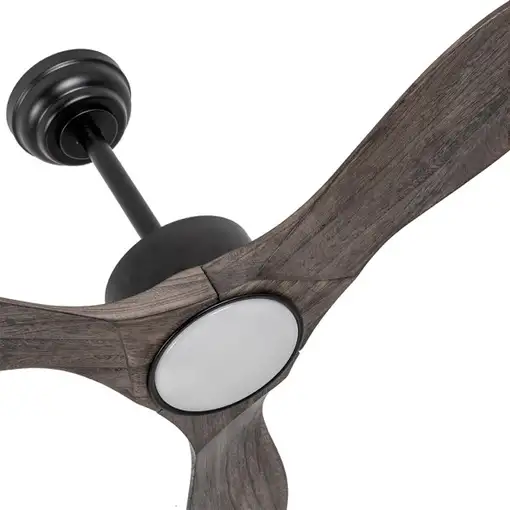 Ventilador DC Segre negro/roble 107cm, LED, 3 aspas, 6 velocidades