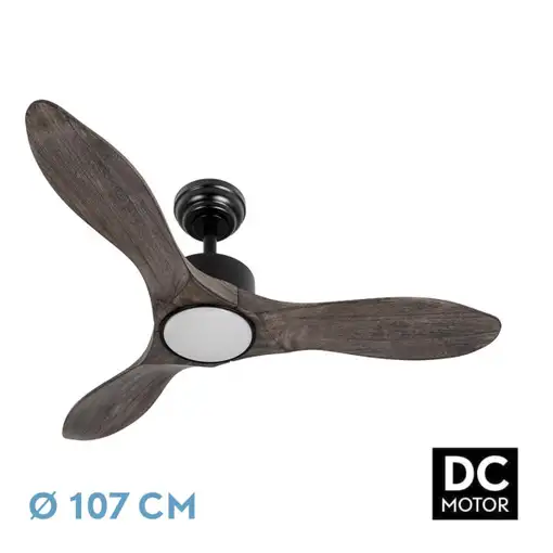 Ventilador DC Segre negro/roble 107cm, LED, 3 aspas, 6 velocidades