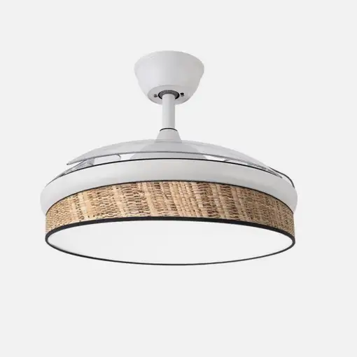 Ventilador DC Moda blanco/cañizo oscuro LED 108 cm con mando