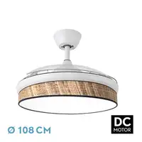 Ventilador DC Moda blanco/cañizo oscuro LED 108 cm con mando