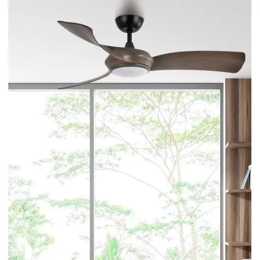 Ventilador DC Cerdeña negro/roble 132cm, LED, 3 aspas, 6 velocidades