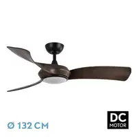 Ventilador DC Cerdeña negro/roble 132cm, LED, 3 aspas, 6 velocidades