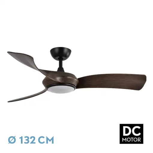 Ventilador DC Cerdeña negro/roble 132cm, LED, 3 aspas, 6 velocidades