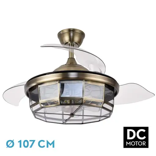 Ventilador DC TORNADO cuero 5xE27 con aspas desplegables