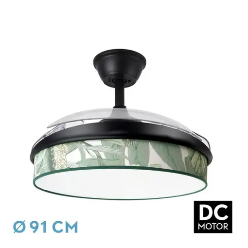 Ventilador DC Moda negro/hoja verde LED 91 cm con mando y memoria