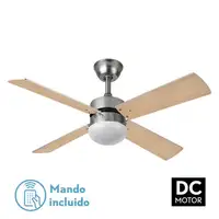 Ventilador DC Sofia níquel 4 aspas E27 reversible y mando