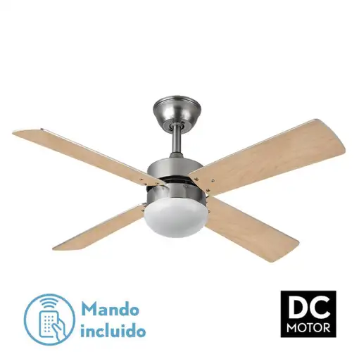 Ventilador DC Sofia níquel 4 aspas E27 reversible y mando