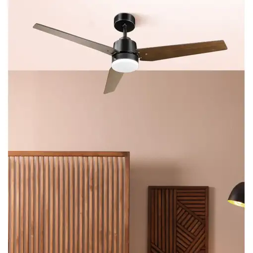 Ventilador DC CAPTUS negro/roble 132 cm, LED dimmable, 3 aspas