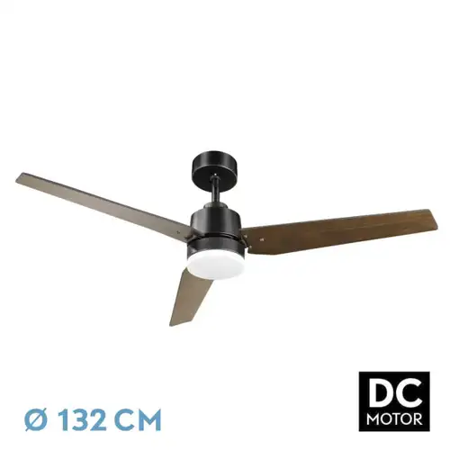 Ventilador DC CAPTUS negro/roble 132 cm, LED dimmable, 3 aspas