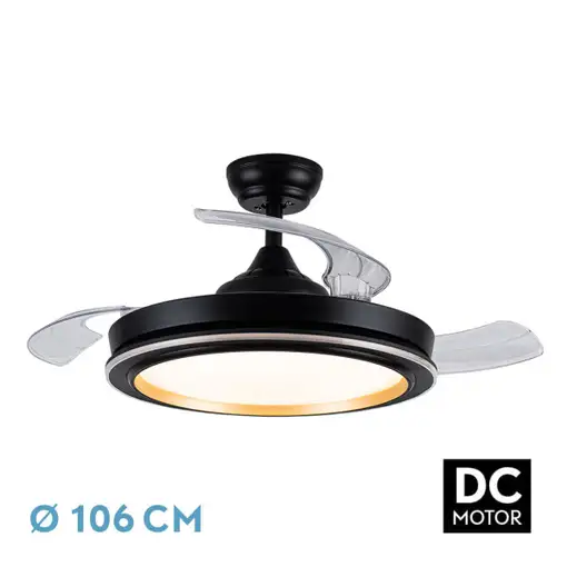 Ventilador DC PICOLO 72W negro/oro con LED y aspas plegables