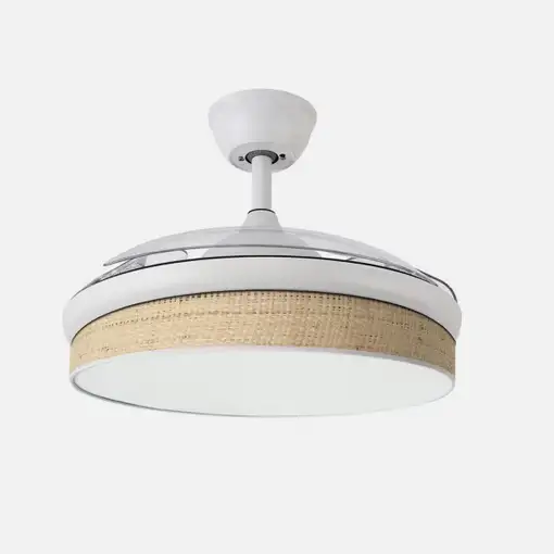 Ventilador DC Moda blanco/cañizo claro LED 108 cm con mando