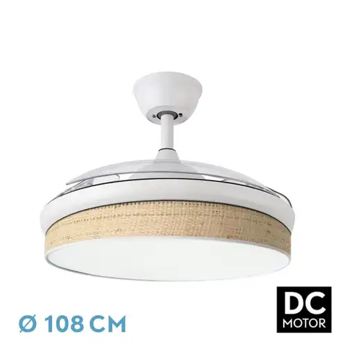 Ventilador DC Moda blanco/cañizo claro LED 108 cm con mando